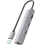 Aisens USB-A Docking Station Ethernet Gigabit y Hub 4 en 1, Gris